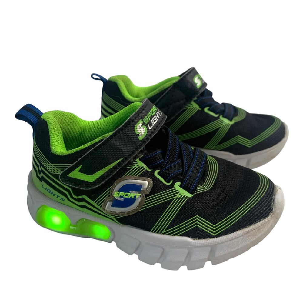 Skechers Toddler Boys Sz 7 Eva Sole Neon Green Black Light Up Sneakers Shoes